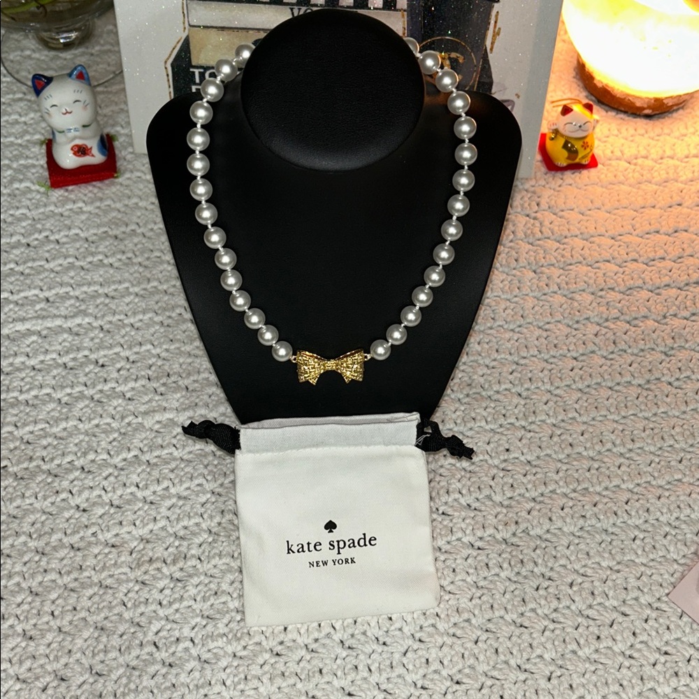 Kate Spade Gold Bow Pearl Necklace